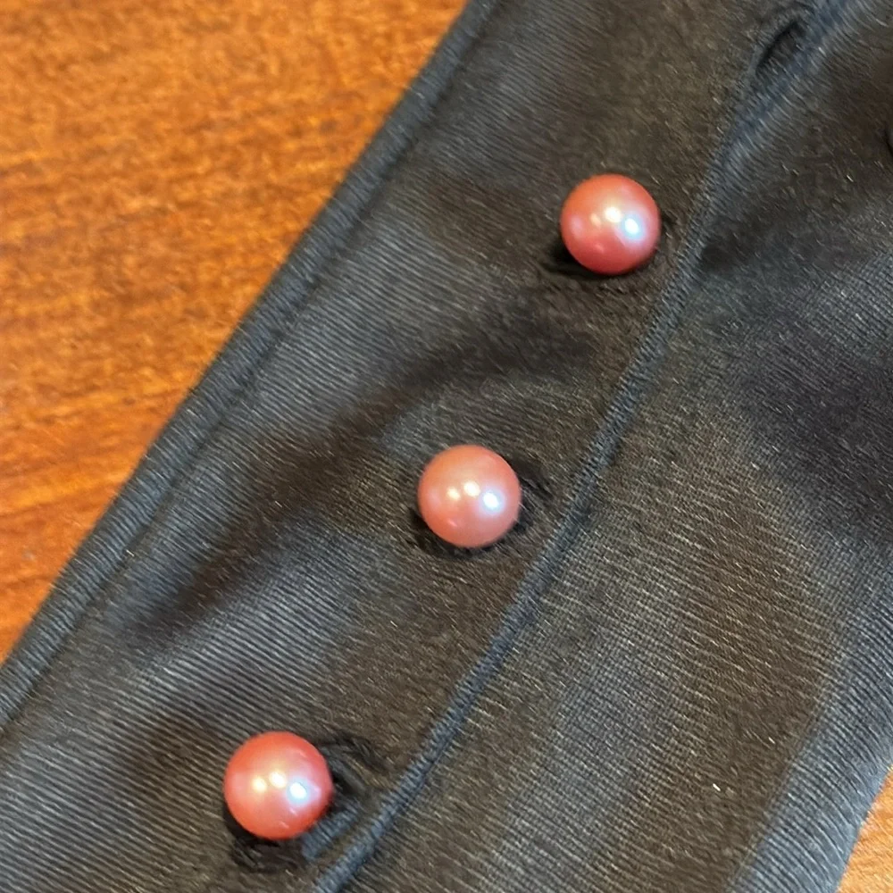 Elegant long Black Opera Gloves vintage 50s pink pearl buttons sz 6 - 7